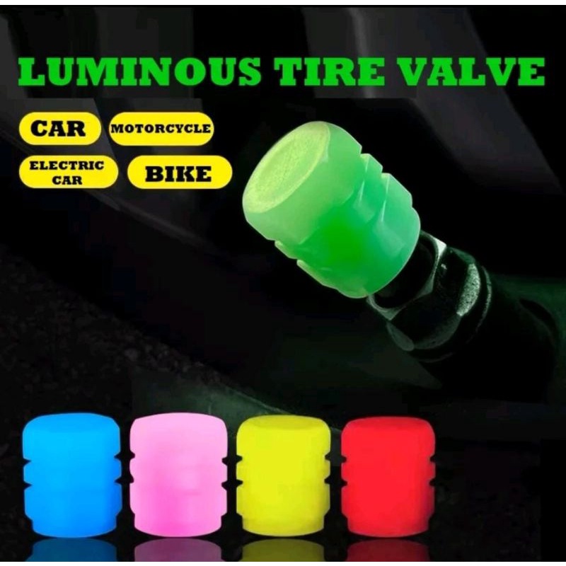 ISI 2PCS TUTUP PENTIL BAN MOTO MOBIL LED MENYALA / GLOW IN  THE DARK LUMINOUS