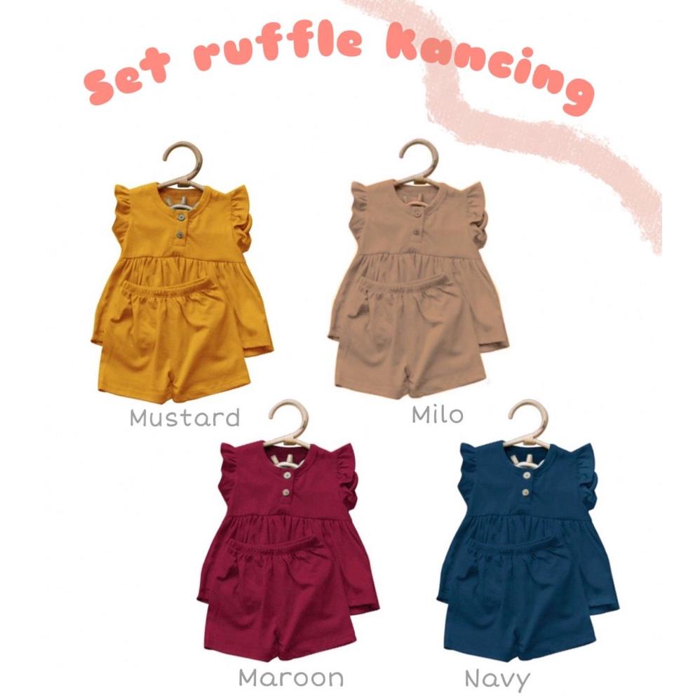 Owlet - setelan anak perempuan / setelan ruffle polos kancing / baju anak perempuan