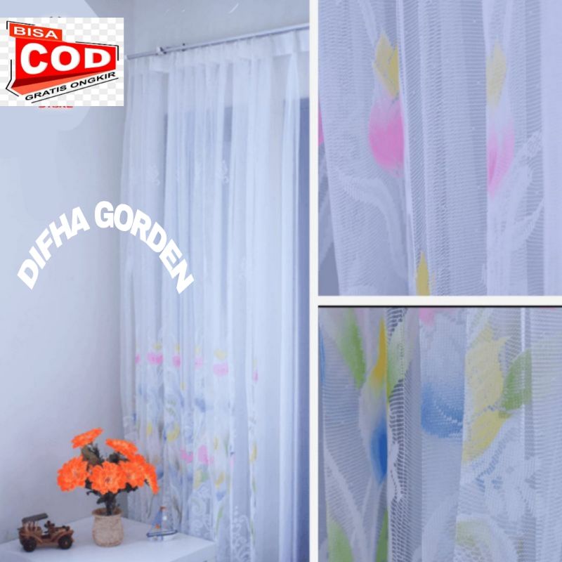 Gorden vitrase Motif estetik dalaman gorden vitrage murah jendela Pintu kamar lebar 2 meter