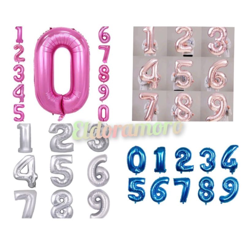 Balon Foil Angka 80cm Warna Silver/Pink/Rosegold/Biru/Putih/Hitam/Rainbow/Gold/Hijau/Merah/Balon Ula