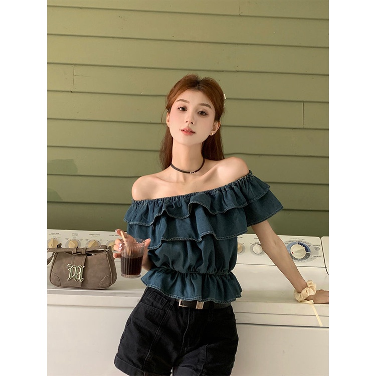 Kemeja denim lengan pendek gaya Korea musim panas model baru