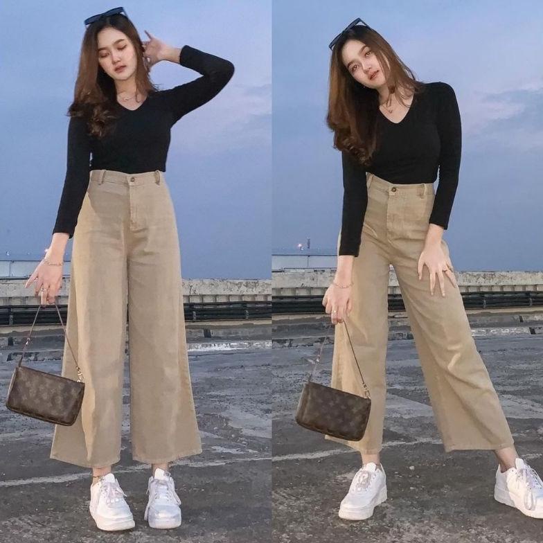 BF CELANA BAWAWAHAN HIGHWAIST WANITA//KULOT HITAM//KULOT PUTIH ji