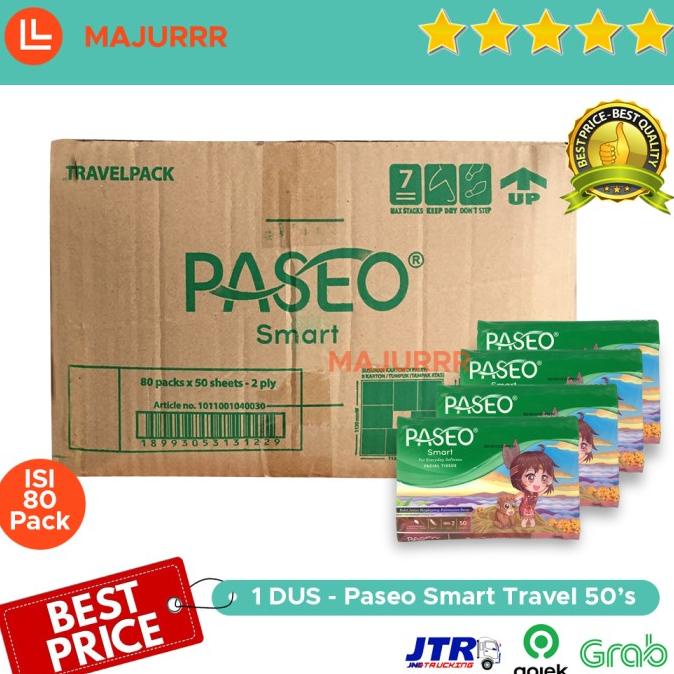 GROSIR Tissue PASEO TRAVEL Facial 50 Sheet / 1 DUS / KARTON isi 80