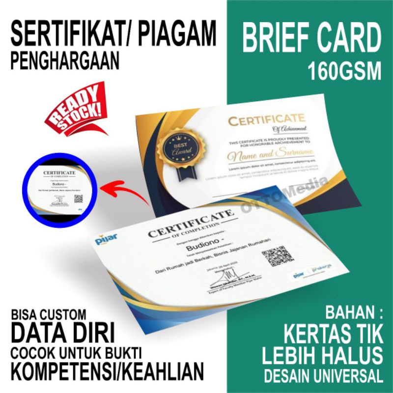 

CETAK SERTIFIKAT CERTIFICATE PIAGAM PENGHARGAAN CUSTOM BISA SATUAN MURAH