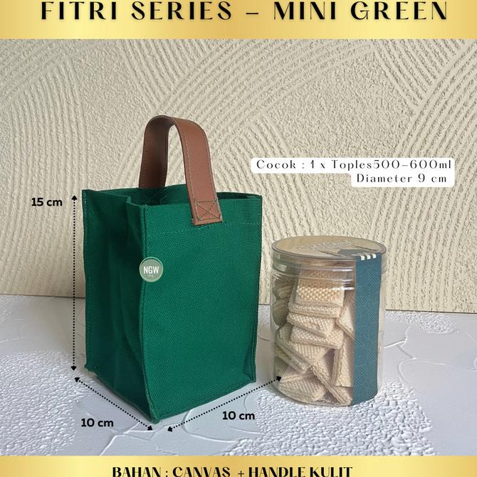 

Fitri series - Tas hampers goodie bag canvas handle kulit canvas hijau |Terbatas