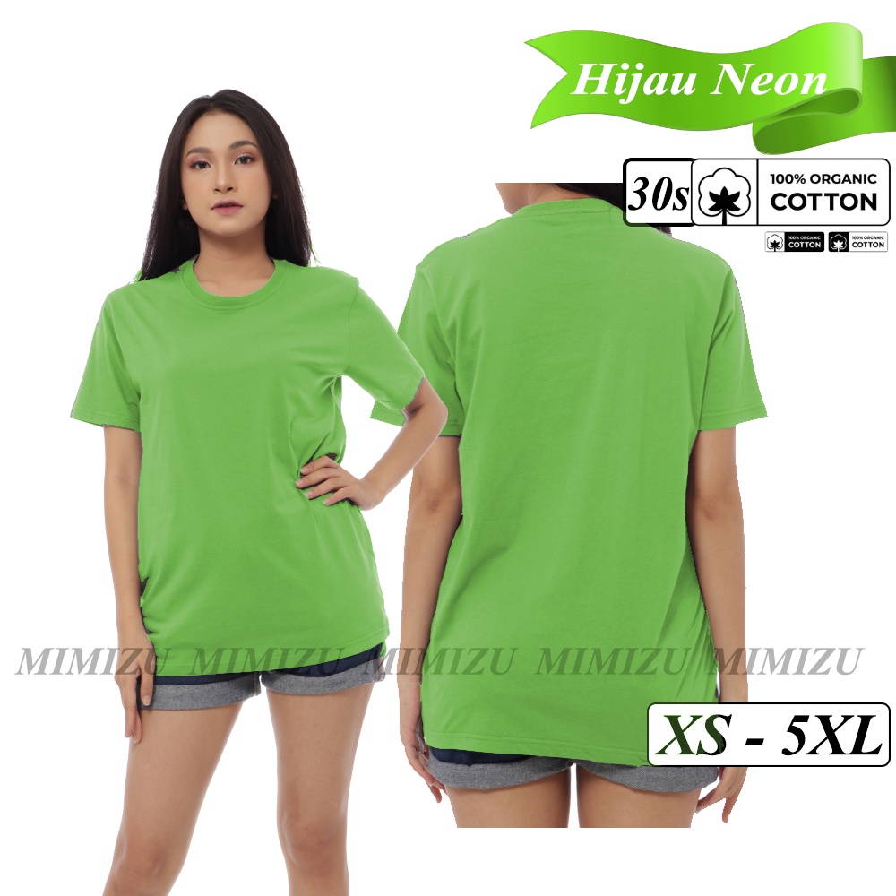 MIMIZU Kaos Polos Wanita Katun Combed 30s Hijau Stabilo NEON