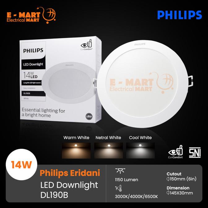 Downlight LED PHILIPS ERIDANI 7.5W 6inch 7.5 Watt 59263 BESAR D150