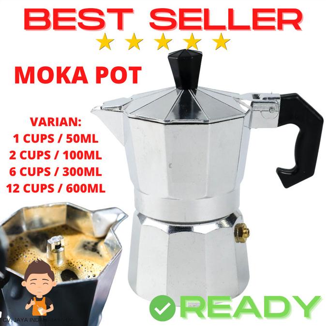 Mokapot 2 cup - Moka Pot 100ml - Espresso Maker Putih Aluminium