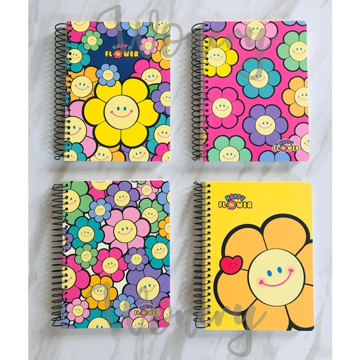 

TERBARU Buku spiral tebal hardcover notebook happy flower /BUKU TULIS SEKOLAH/BUKU TULIS SIDU/BUKU