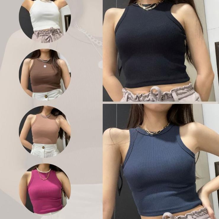 Garansi Sampai Crop tanktop -Halter Tanktop rib HnM - Tanktop crop ribbed - Tanktop agnesia