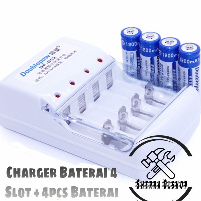 CHARGER BATERAI 4 SLOOT + 4PCS BATERAI CASAN BATERAI A2/A3 1200MAH