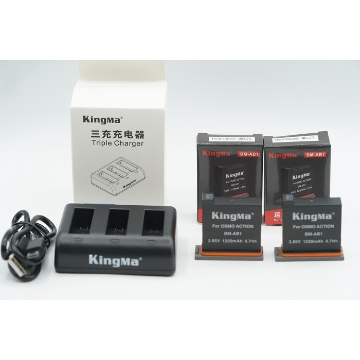 KINGMA BM055 DJI OSMO ACTION TRIPLE CHARGER 2X BATERAI BM-AB1 BATTERY