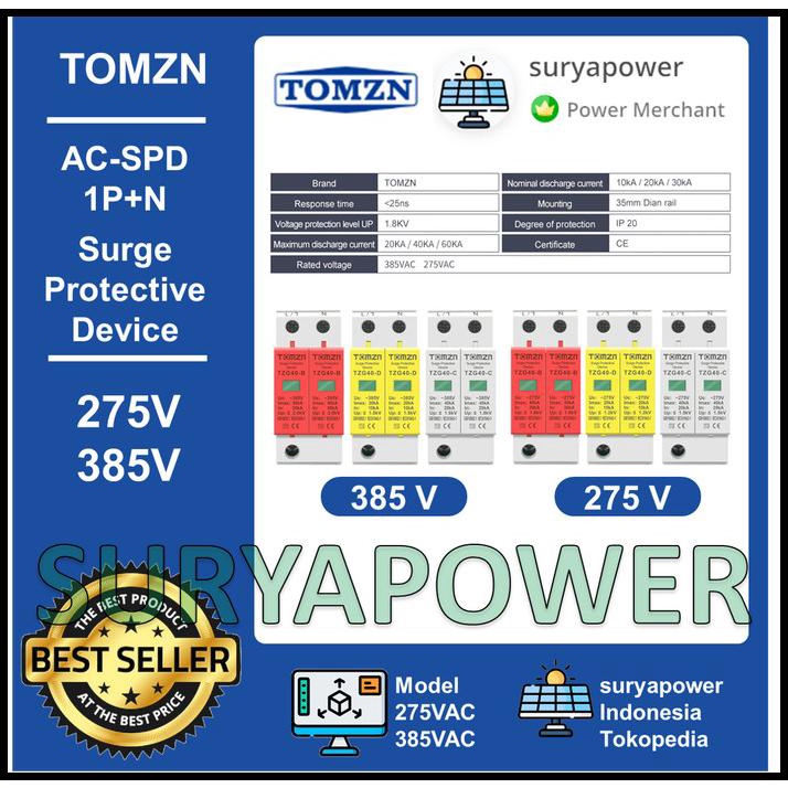 Spd Ac - 1P+N - 275V 385V - Surge Protective Device Ac - Tomzn - Tzg40