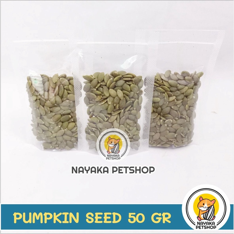 Kuaci Hijau Kupas Tanpa Kulit 50 gr Camilan Hamster Pumpkin Seed Biji Labu Cemilan Snack Hewan Ekstra Food