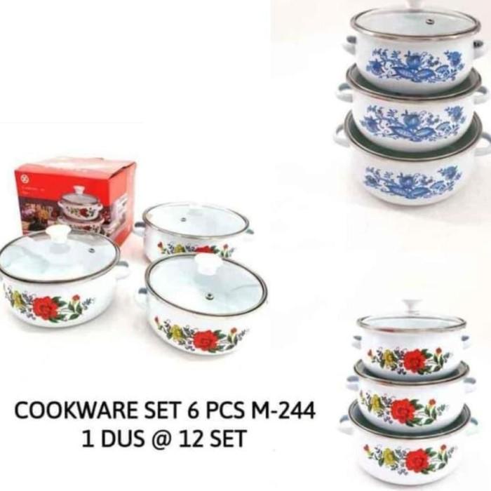 Terlaris Panci Set Enamel Kembang Susun 10Pcs&6Pcs/Panci Tutup Kaca/Panci Reona