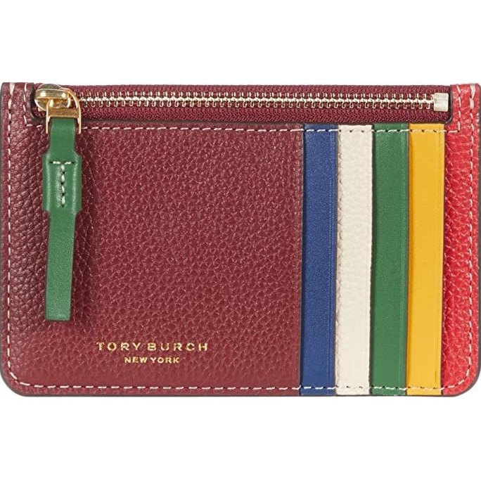 

TORY BURCH Perry Card Holder Wallet Zip Colorblock in Red