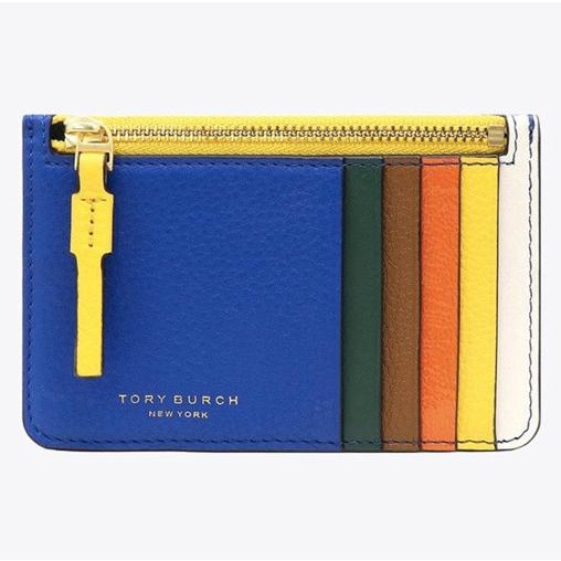 

TORY BURCH Perry Card Holder Wallet Zip Colorblock in dark blue