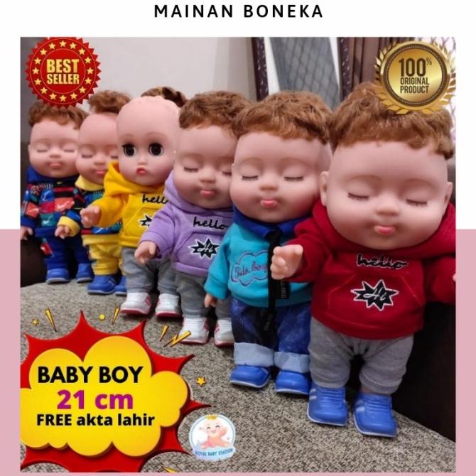 Boneka Bayi Reborn Cowok Laki-Laki Lucu Full Vinyl Silikon 21 cm