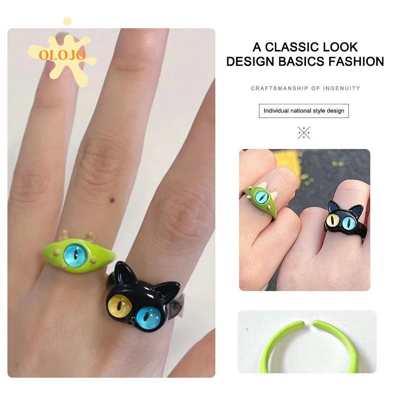 [Olojo.id] Cincin Monster Kecil Kucing Hitam Lucu Mata Besar Manis Keren Kartun Lovely Girlfriend Couple Ring