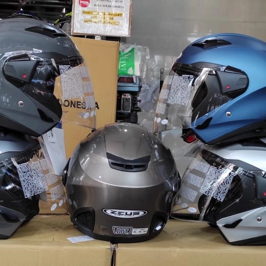 Terlaris Helm Half Face Merek Zeus 611 Double Visor Polos