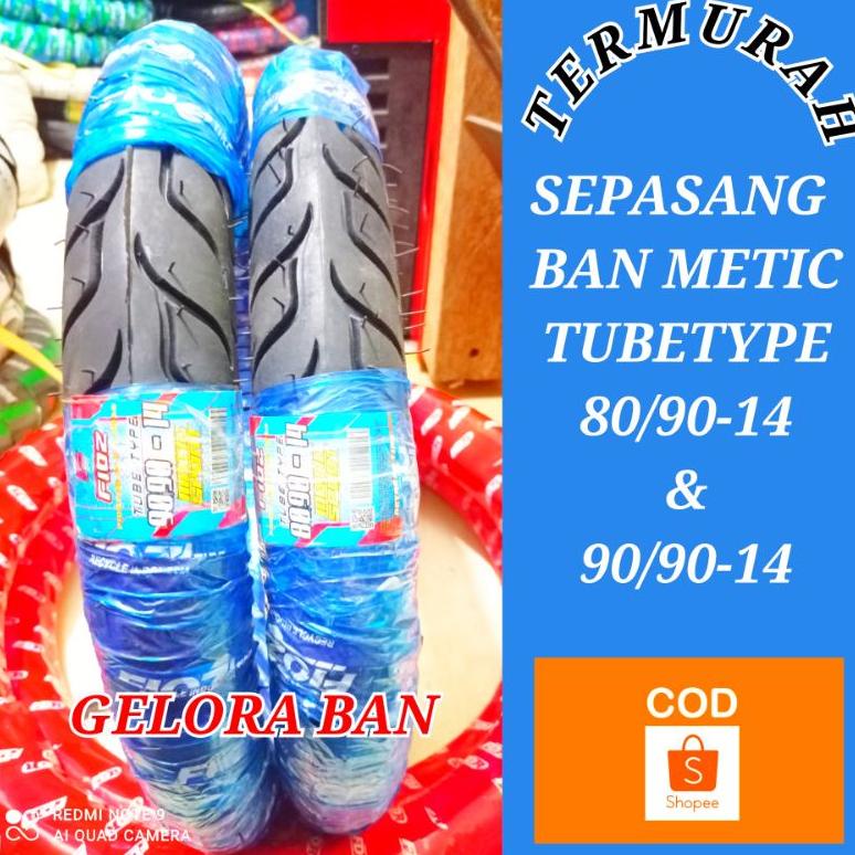 paket hemat sepasang ban montor metic 80/90-14 dan 90/90-14 non tubeless ban honda beat vario spacy 