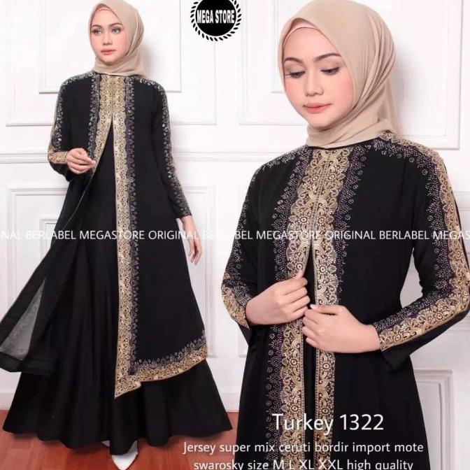 Baju muslim abaya arab turkey 1322 hitam gamis dress size M L XL XXL