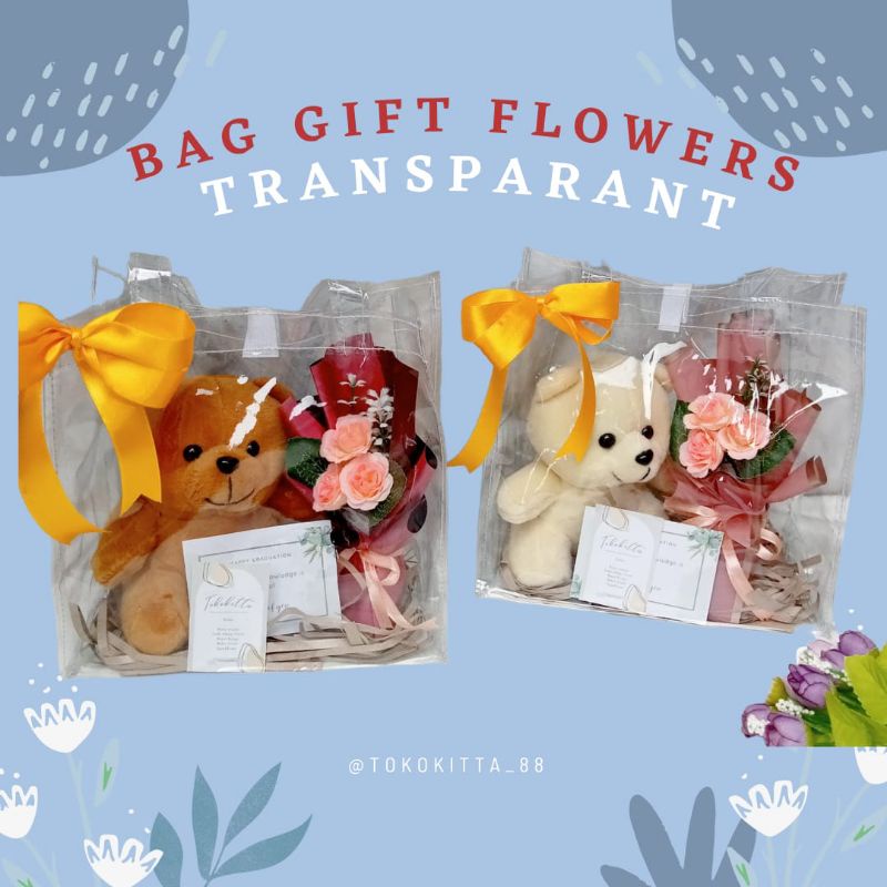 

Kado Ulang Boneka Flowers Tas Transparan| Kado wisuda | kado ulang tahun
