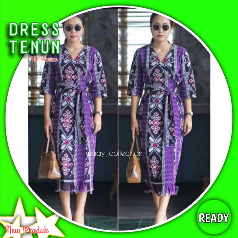 Dress Tenun Jepara Motif Toraja Warna Ungu Terbaru