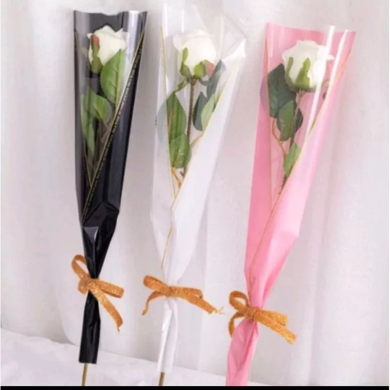 

10 lembar Plastik Bunga Motif 1 Tangkai Single Rose (tanpa bunga) Wrapping Flower