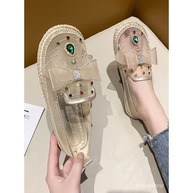 [✅BISA COD] #Sisjuly# Sandal wanita / 2023 sepatu berlian imitasi jala baru / sandal kepala tas sand