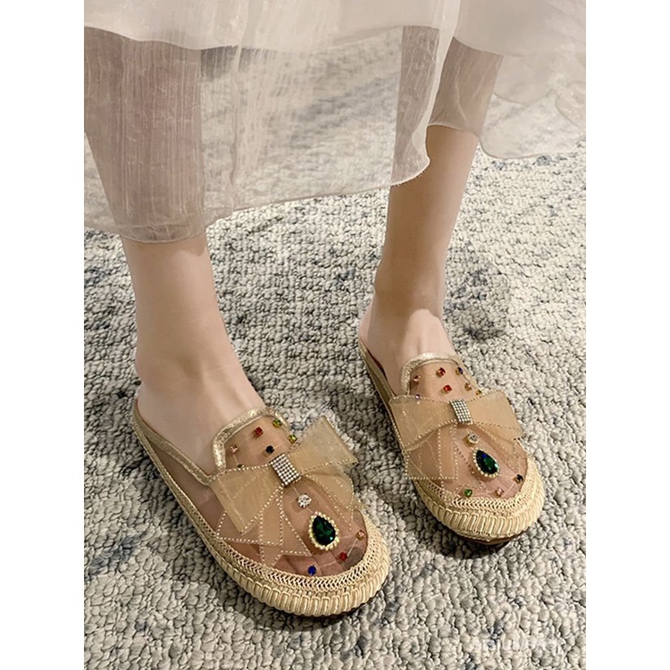 [✅BISA COD] #Sisjuly# Sandal wanita / 2023 sepatu berlian imitasi jala baru / sandal kepala tas sand