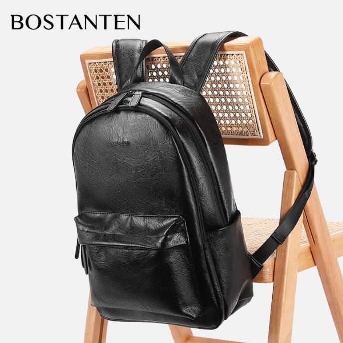 BOSTANTEN Ransel Pria Ransel Kasual PU Kulit Tahan Air Tas Sekolah Pri