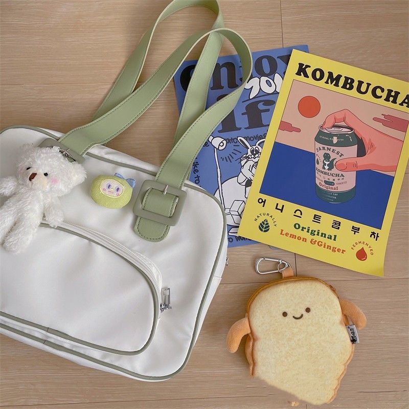 ☒❁▬Sera  Toko Lucu Gaya Kuliah JK Seragam Tas Gadis Jepang DK Ceruk Tas Bahu Mahasiswa PU Portable Commuter Bag