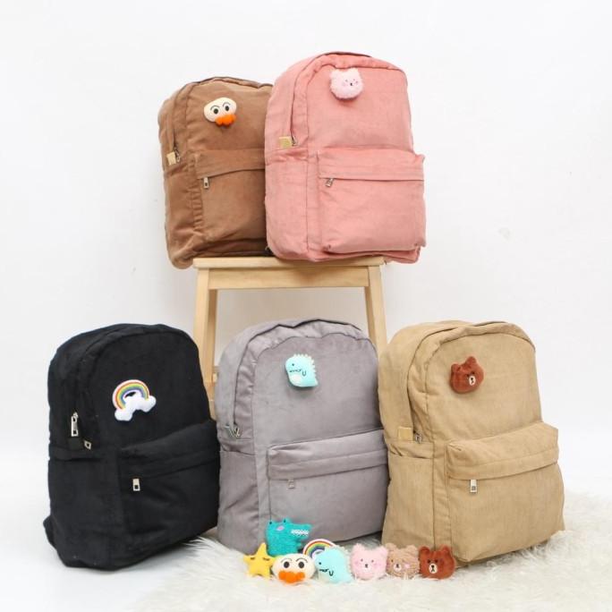 Terlaris Himeku Oogie Pin Backpack Corduroy Tas Ransel Tas Sekolah Tas
