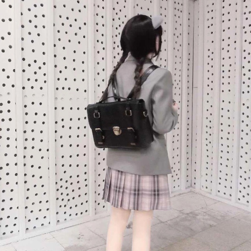 ✠Sera  2023 Baru Jepang JK Seragam Ransel Kapasitas Besar Portable Miring Tas British Cambridge Tas Tas Bahu