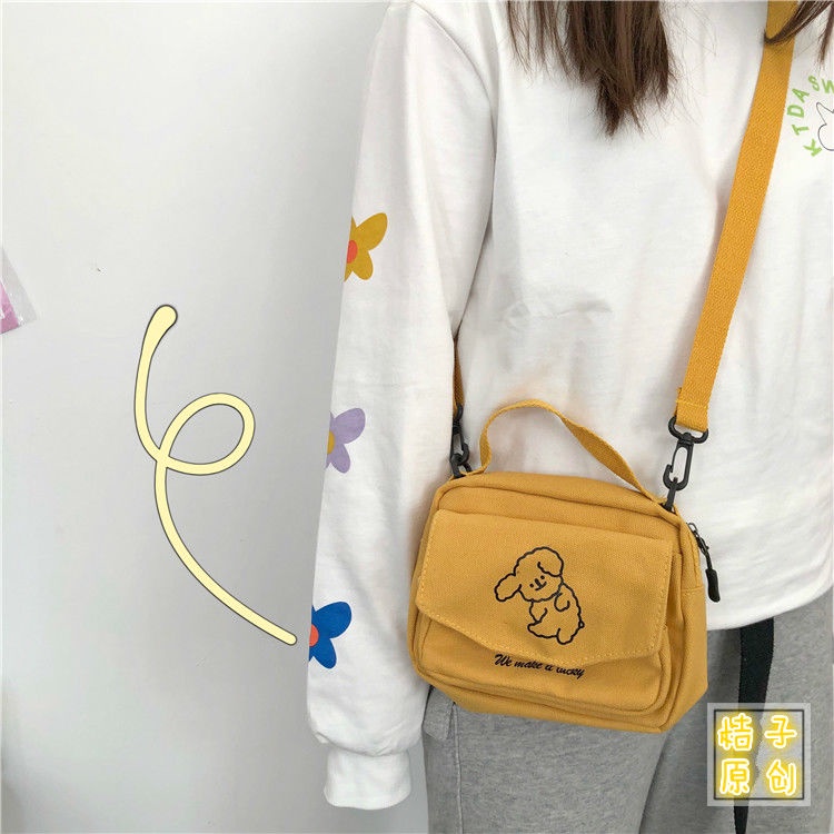 ♝Sera  Toko Harajuku Jepang Vintage Merasa Lucu Lembut Lucu Anjing Kanvas Tas Kecil Korea Kecil Segar Gadis Messenger Bag