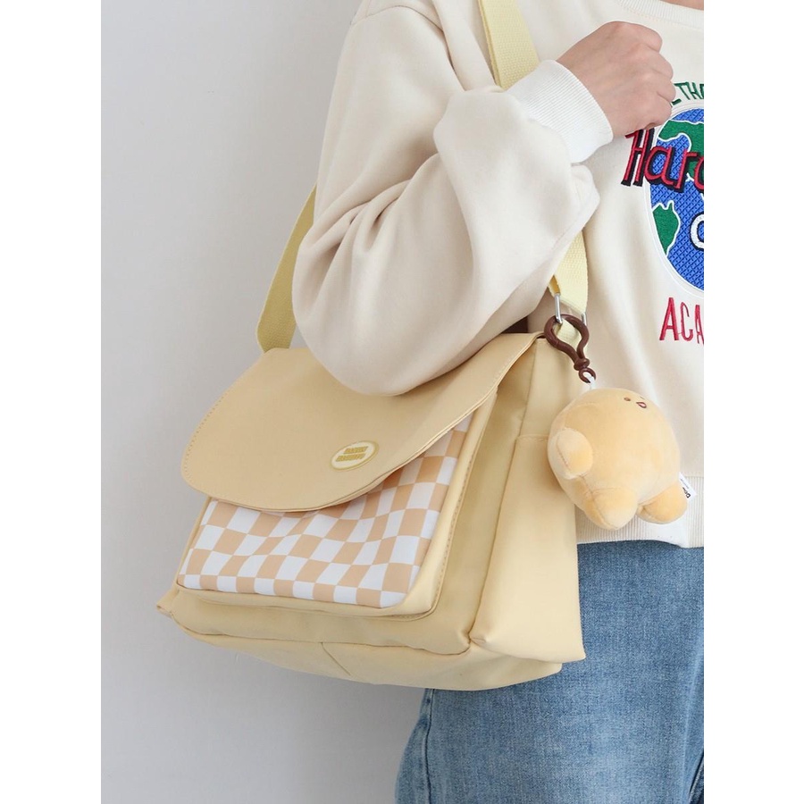 ۩✒Sera  Toko Mahasiswa Messenger Tas Kelas Ransel Kasual Tas Bahu Jepang Tas Wanita Harajuku Retro Tukang Pos Tas Pria