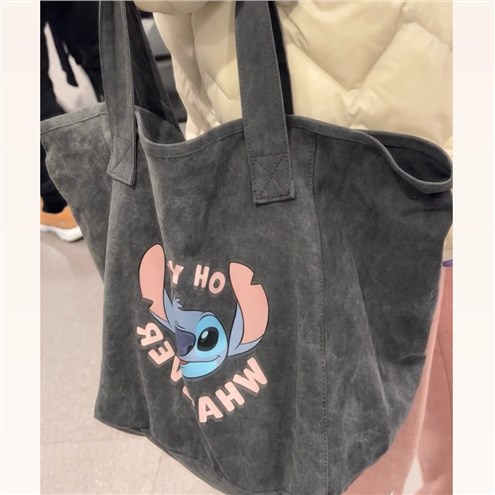 ✓❁Sera  Lilo dan Stitch di sekitar Stitch tas tangan membawa tas kain pria dan wanita siswa sekolah menengah satu bahu tas kanvas tas belanja