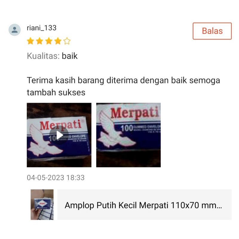 Amplop Putih Kecil Merpati 110x70 mm model Diamond