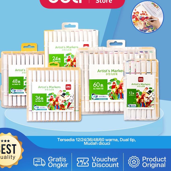 

GOGO Beli Deli Watercolor Marker / Spidol 12/24/36/48/60 Ujung Tip Ganda Mudah Dicuci 70810 632~