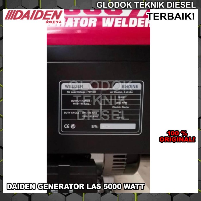 Daiden Genset Las Generator Welder 7000 5000 Watt Bensin Original #Original