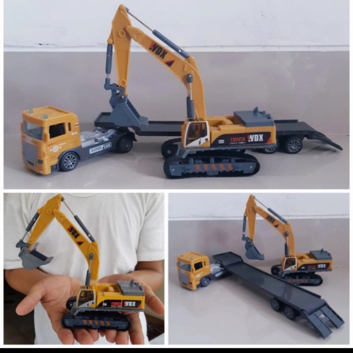 Diecast Set Truk Trailer & Excavator Alloy - Mainan Miniatur