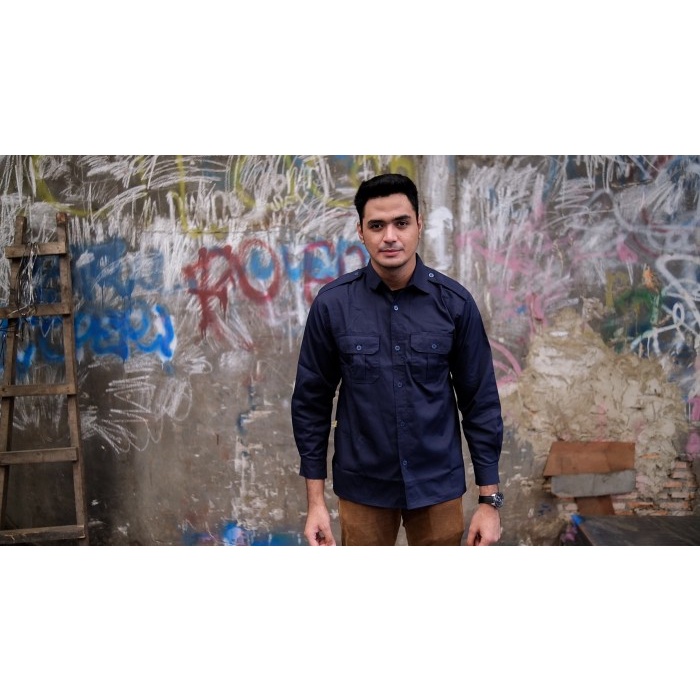 kemeja pria Kemeja Tactical Seragam PDH PDL PNS Formal Pria Lengan Panjang - Navy Dongker, S(K7W4) k
