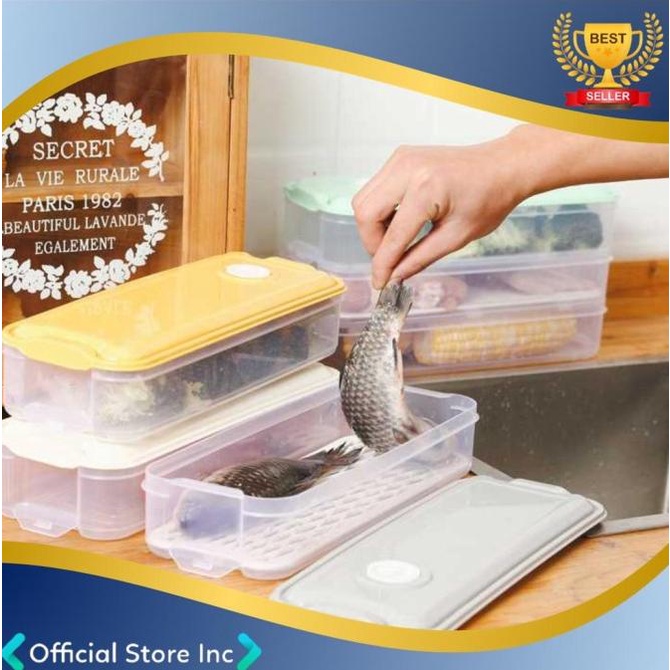 Kotak Makanan Kulkas Box Vacuum Drain Hole Tempat Ikan Daging