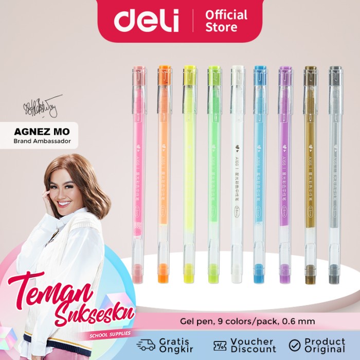 

Sale Deli Colorful Gel Pen Pulpen Gel 0.6mm 9pcs/pack Warna-Warni A166 /ALAT TULIS AESTHETIC/ALAT