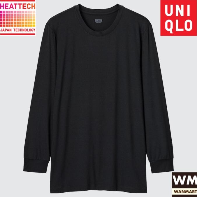 UNIQLO Kaos Long John Pria Heattech Crew Neck Black Longjohn