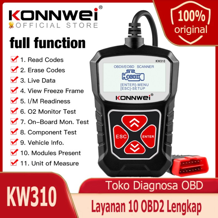 Terlaris Scan Konnwei Kw310 Obd2 Scanner Alat Pemindai Diagnostik Mesin Mobil Obdii