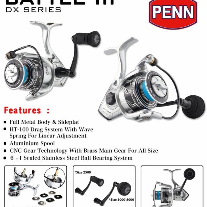reel penn battle III dx series silver 2500 3000 4000 power handel