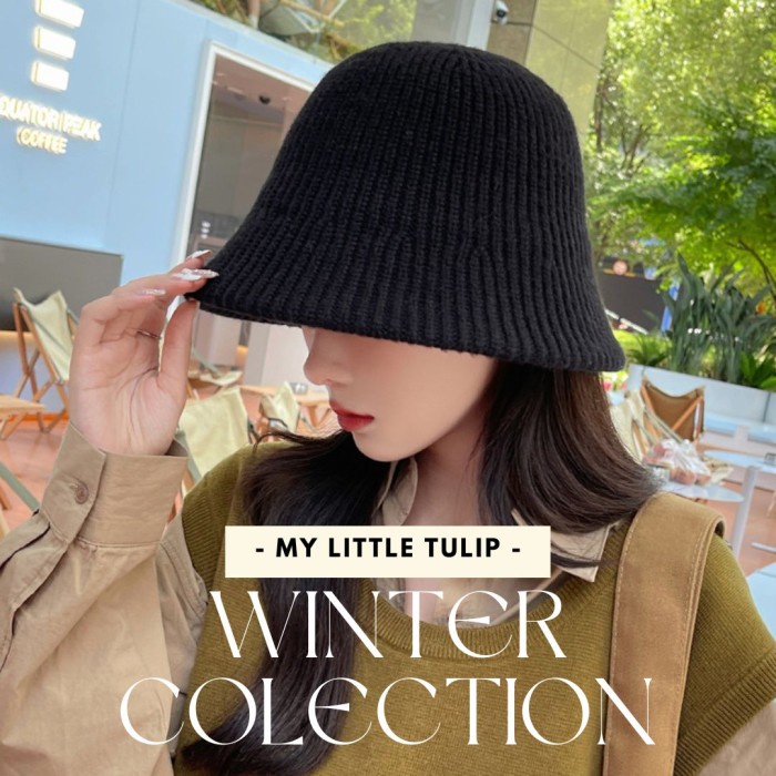Topi Bucket Rajut Polos Tebal Topi Wanita Korea Bisa Dilipat Topi Cewe