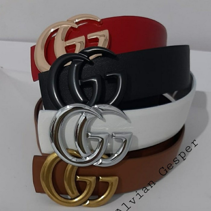 Ikat Pinggang Wanita motif GG branded import lebar 4cm coklat silver Sabuk Wanita Keren Elegan Promo